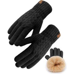 ⚡Women & Men Black Winter Touch Screen Warm Thick Fleece Lined Knit Gloves